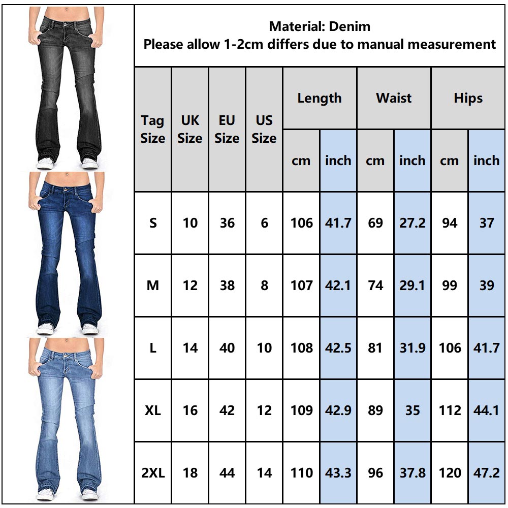 Bell Bottom Mid Rise Bootcut Jeans Flare Jeans for Slim Pants Trousers