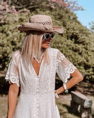 Bohemian Spaghetti Strap Floral Lace Beach Maxi Dress