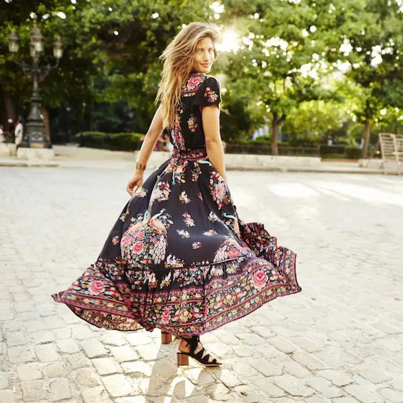 Summer Beach Party Sundress: 's Boho Floral Evening Dress