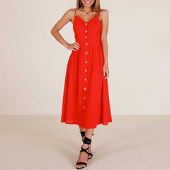 Casual Suspender Collar Medium Red Party Midi Dresses