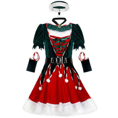 Christmas Santa Claus Costume Funny Green Elf Cosplay 5Pcs Set