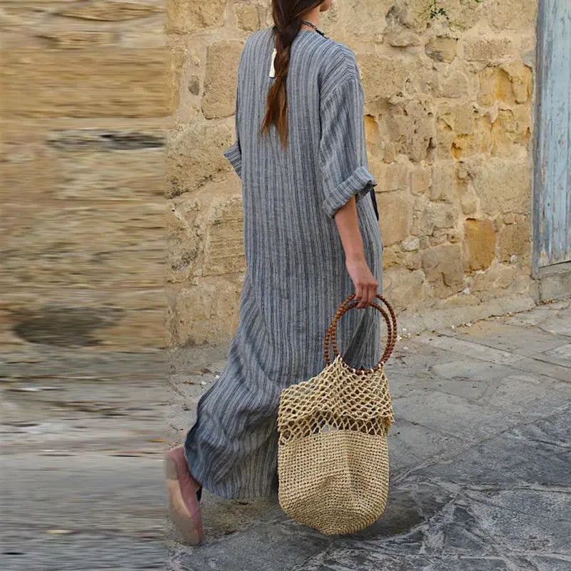 Vintage Beach Holiday Street Dresses Female Robe Boho Dress