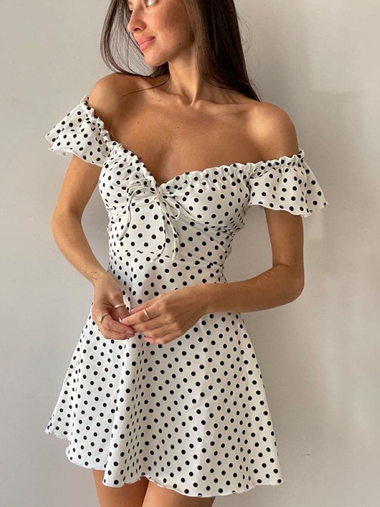 Dress Stylish Polka Dot Ruffles  Mini Dress