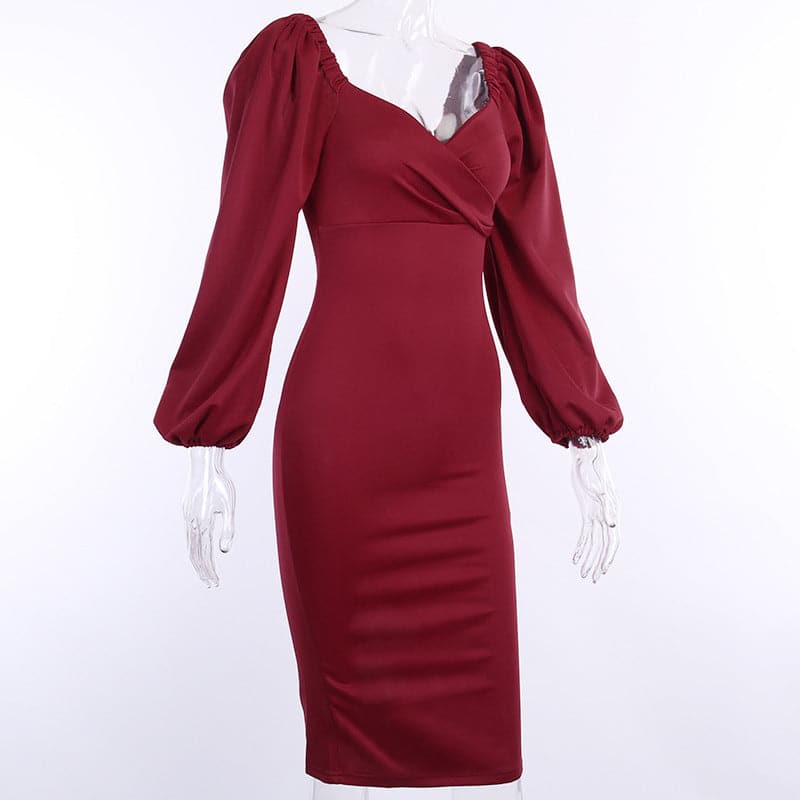 In Stock Fashion  V Neck Summer Long Sleeve Dresses