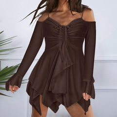 Elegant V Tie-Up Summer Casual Short Sleeve Sling Party  Off The Shoulder Mini Dress