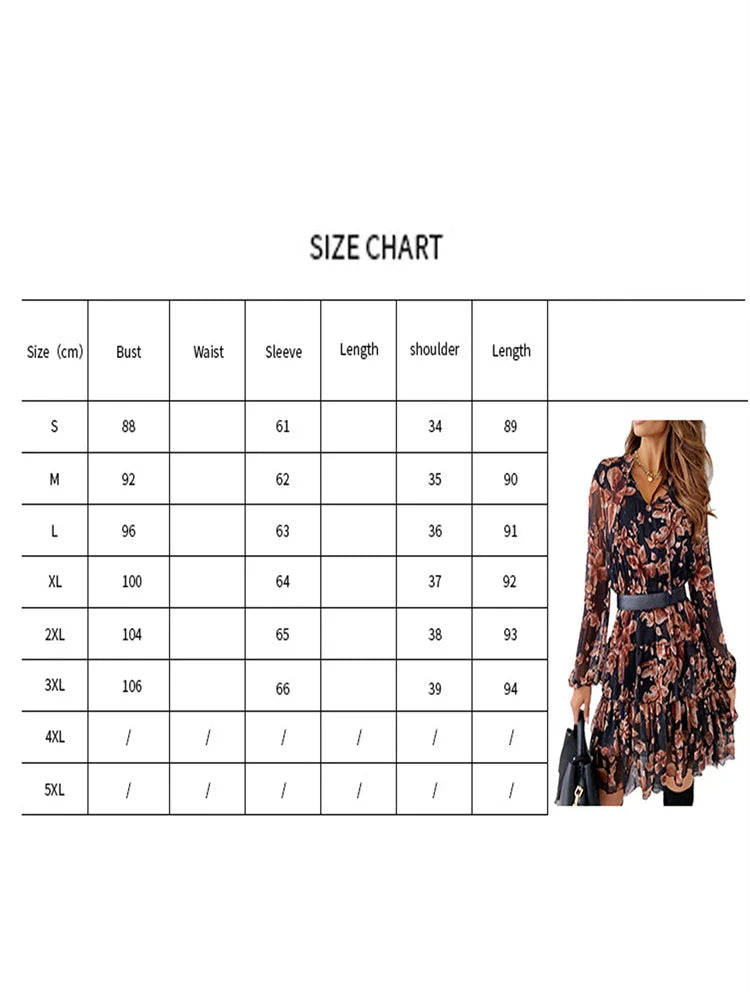 V-neck Long Sleeve A-line Wrapped Boho Dress