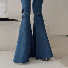 Spring New Fashion Solid Vintage Full Length Flare 's Jeans
