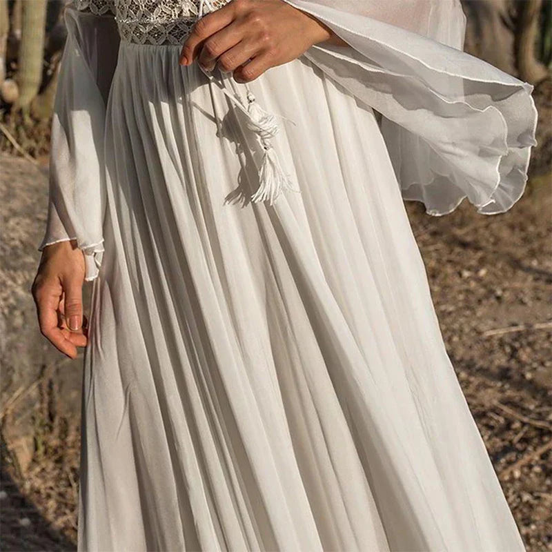 Holiday Chic V-Neck Long Flare Sleeve Boho Maxi Dress