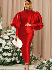 Long Lantern Dress Christmas High Collar Bodycon  Shiny Celebrate Occasion