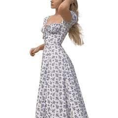 Printed Boho Dress Short Sleeve Split Summer Dress