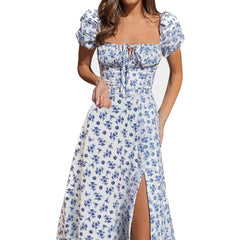 Printed Boho Dress Short Sleeve Split Summer Dress