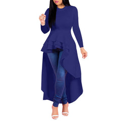 Ruffle Asymmetrical Solid Color Irregular Flounces Casual Dress