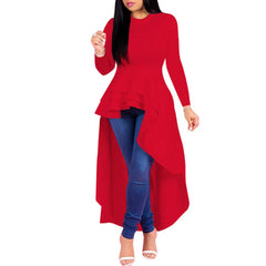 Ruffle Asymmetrical Solid Color Irregular Flounces Casual Dress