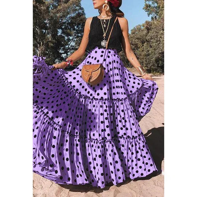 Vintage Bohemian Fairy Maxi Ruffle Polka Dot Skirt