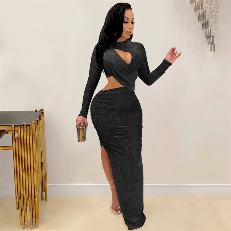 Office Slim Fit O Neck Wrap Hip Gown Cut Out Dresses