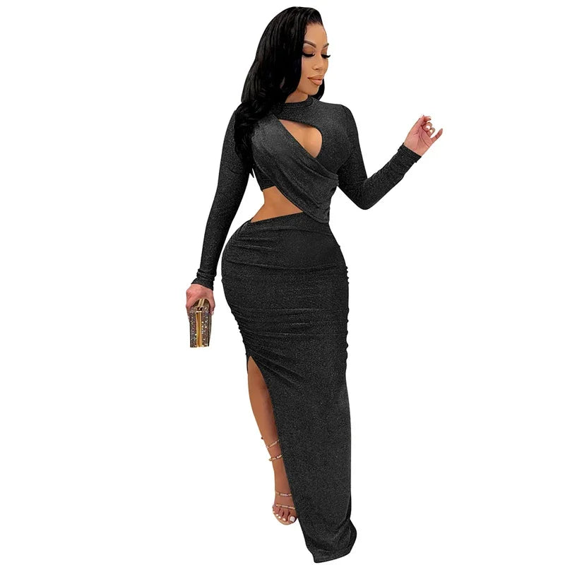 Office Slim Fit O Neck Wrap Hip Gown Cut Out Dresses