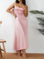 Solid Color Silky Satin Slip Summer Casual Sleeveless Maxi Dress