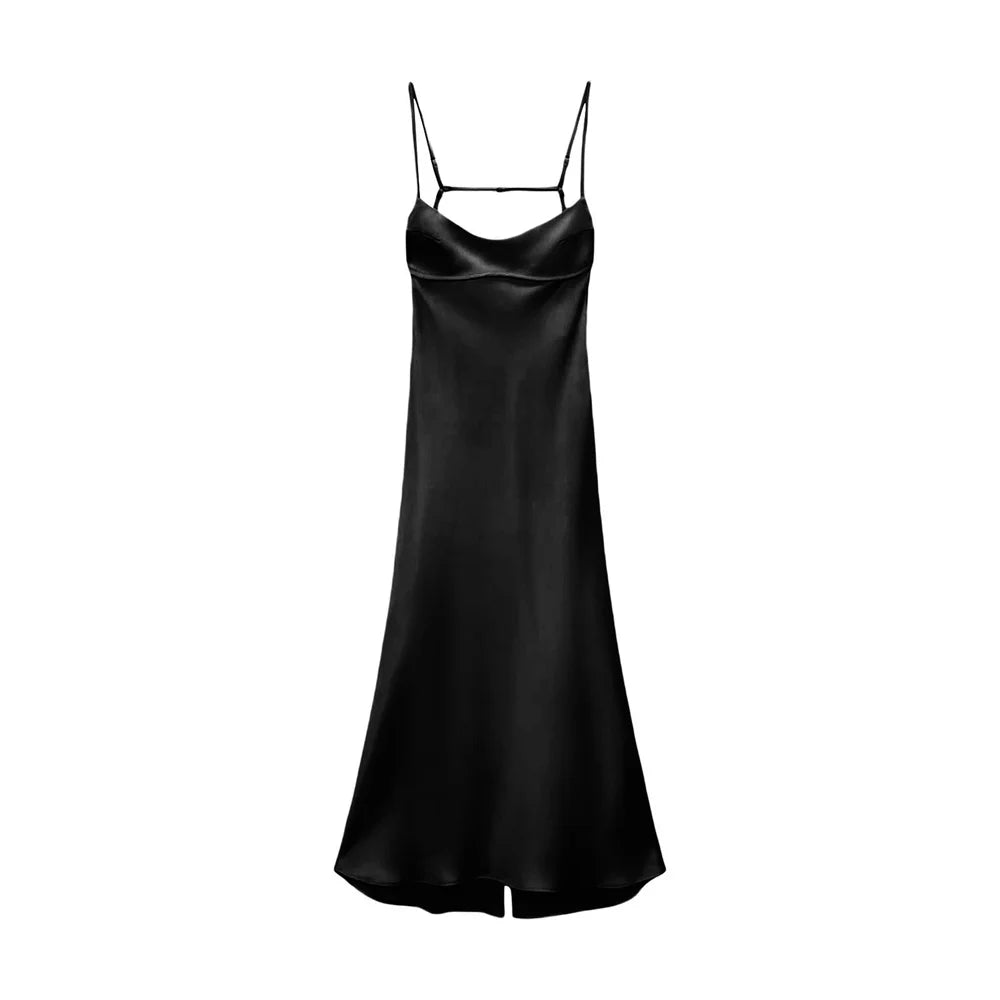Solid Color Silky Satin Slip Summer Casual Sleeveless Maxi Dress