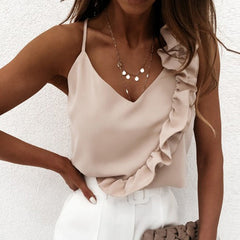 V Neck Ruffle Camisole Top