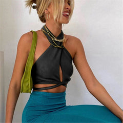 Neck Hollow Out Camisole Tie Backless Bandage Cropped Bustier Vest