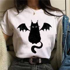 T-shirt Cartoon Cat Mushroom Halloween Print T-shirts