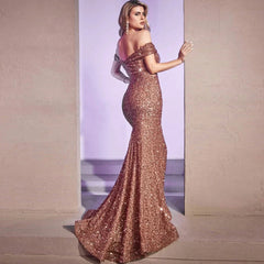 Vintage Sequined V-Neck Slim  Evening Maxi Dress