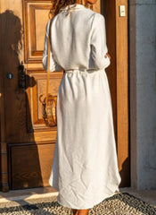 Leisure Loose Fit Long Sleeve White Office Maxi Dress