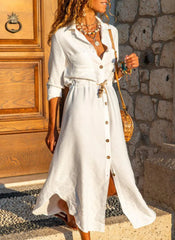 Leisure Loose Fit Long Sleeve White Office Maxi Dress