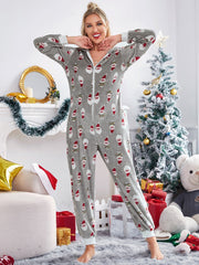 Christmas Hooded Jumpsuit Long Sleeve Zip Up Pajamas Warm Sleep Home Wear