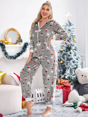 Christmas Hooded Jumpsuit Long Sleeve Zip Up Pajamas Warm Sleep Home Wear