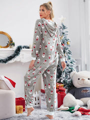 Christmas Hooded Jumpsuit Long Sleeve Zip Up Pajamas Warm Sleep Home Wear