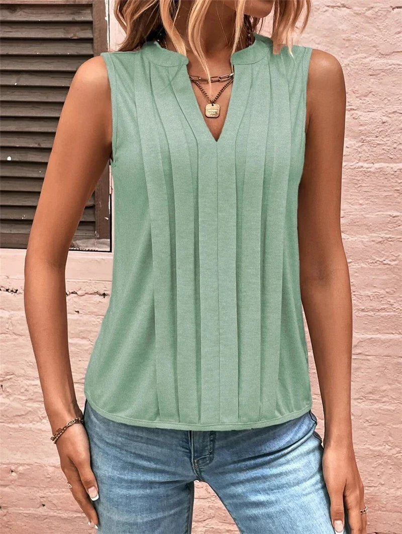 Elegant Ruffled Sleeveless V-Neck Tank Top