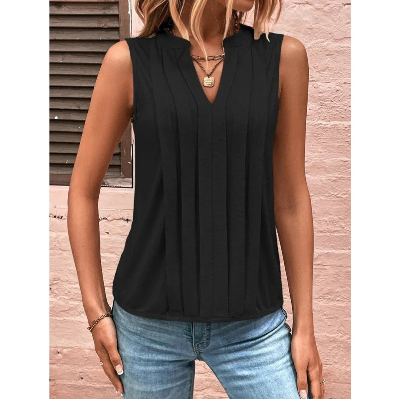 Elegant Ruffled Sleeveless V-Neck Tank Top