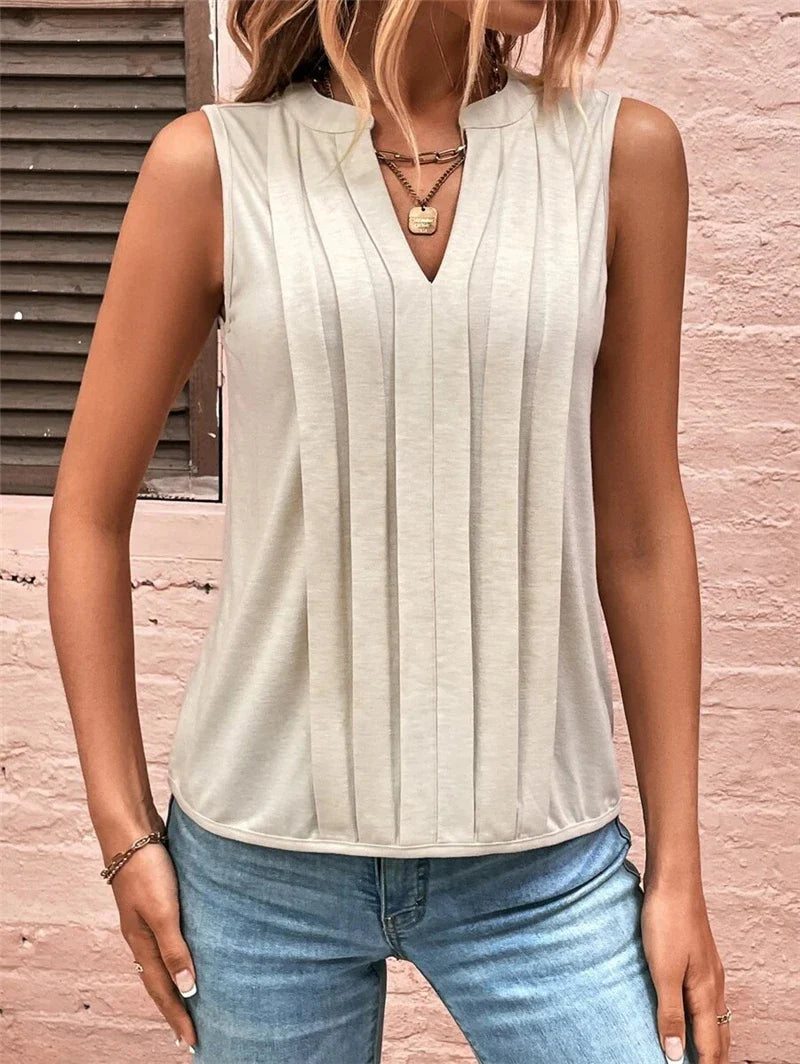 Elegant Ruffled Sleeveless V-Neck Tank Top