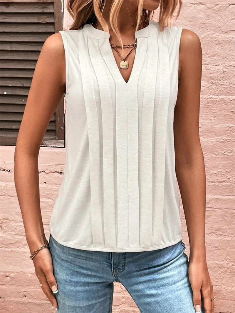 Elegant Ruffled Sleeveless V-Neck Tank Top