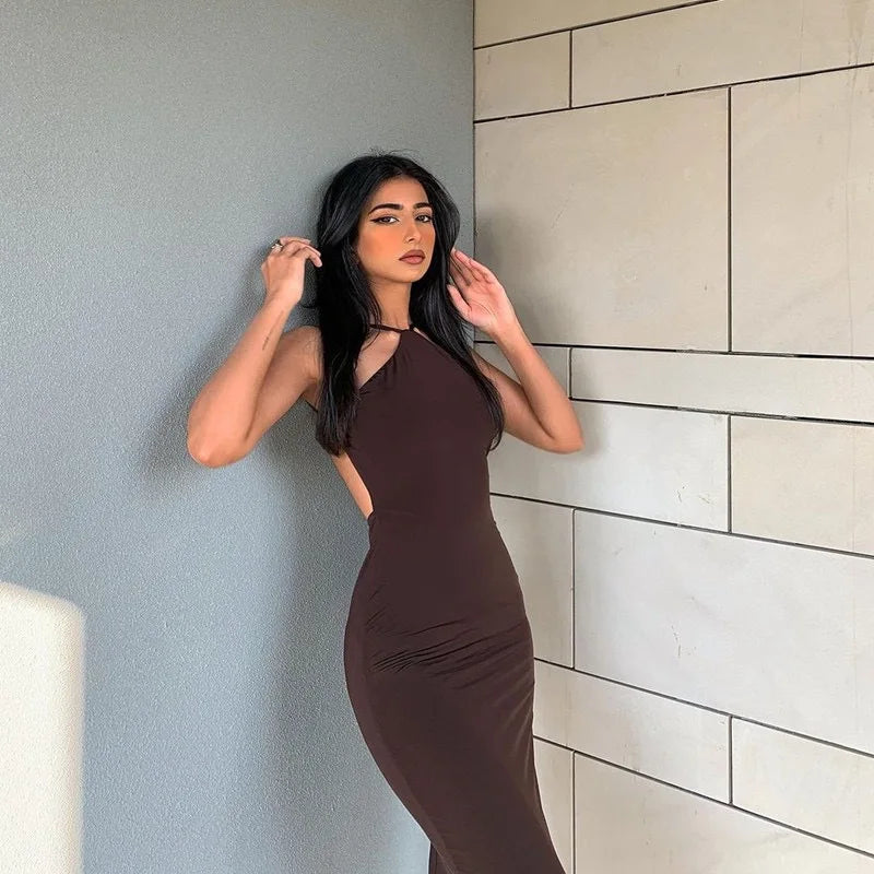 Halter Neck  Backless Club Midi Dress