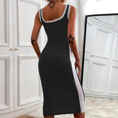 Elegant Vintage Sleeveless Bodycon Black Midi Dress