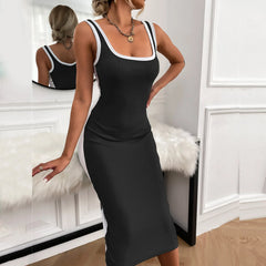 Elegant Vintage Sleeveless Bodycon Black Midi Dress