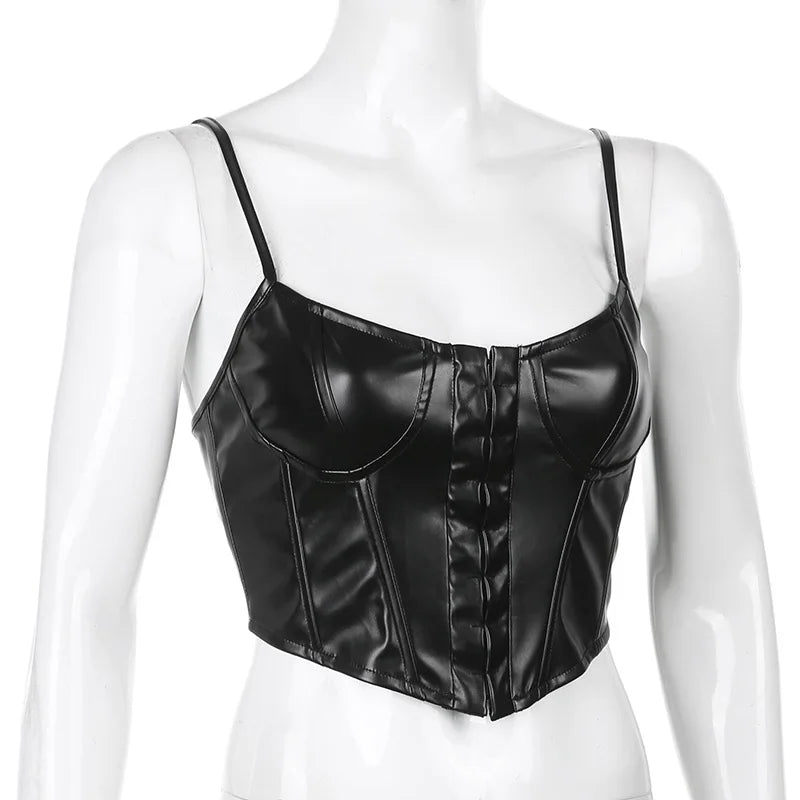 Low-Cut PU Leather Corset Camisole