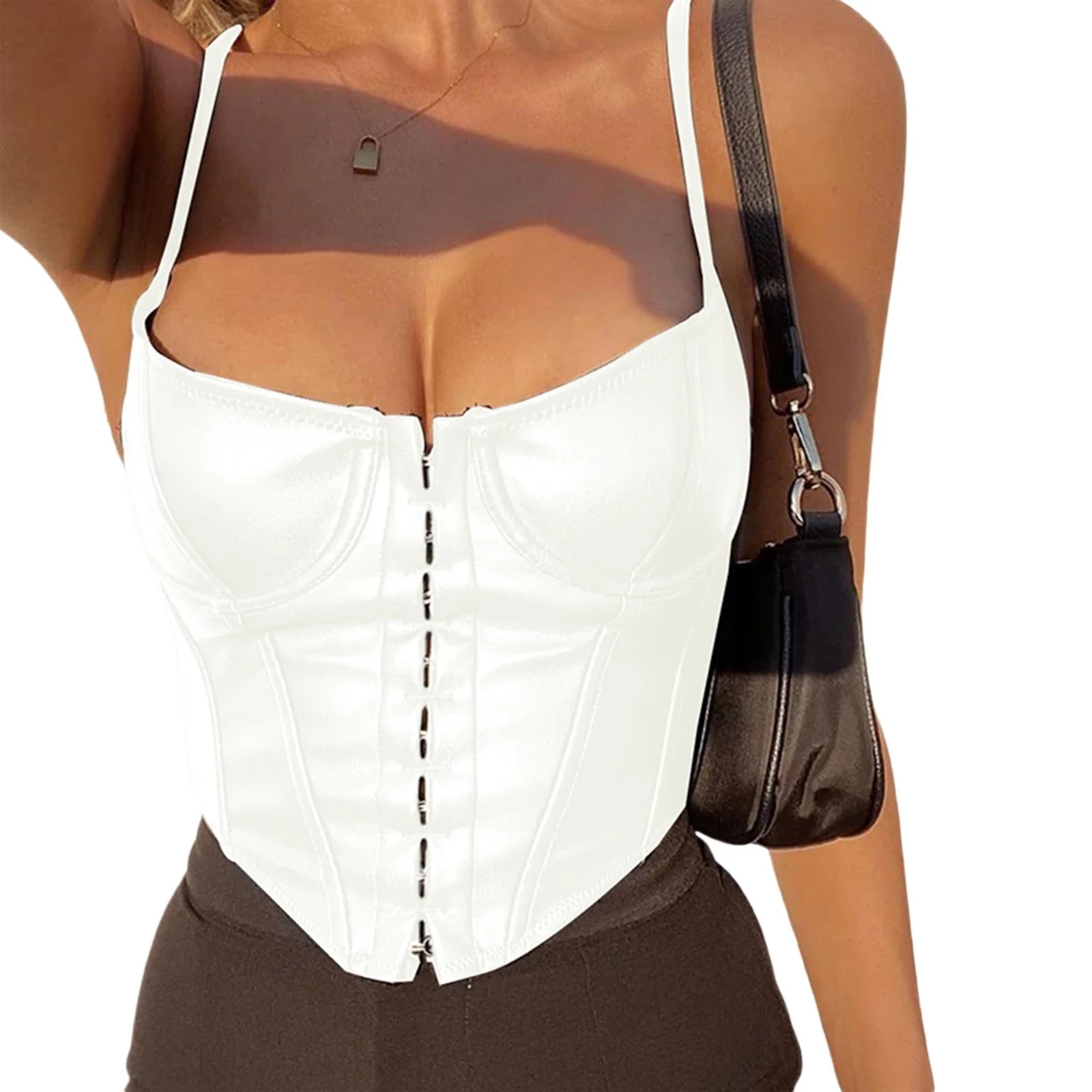 Low-Cut PU Leather Corset Camisole