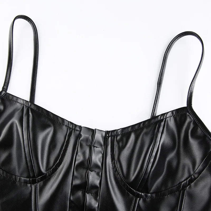 Low-Cut PU Leather Corset Camisole