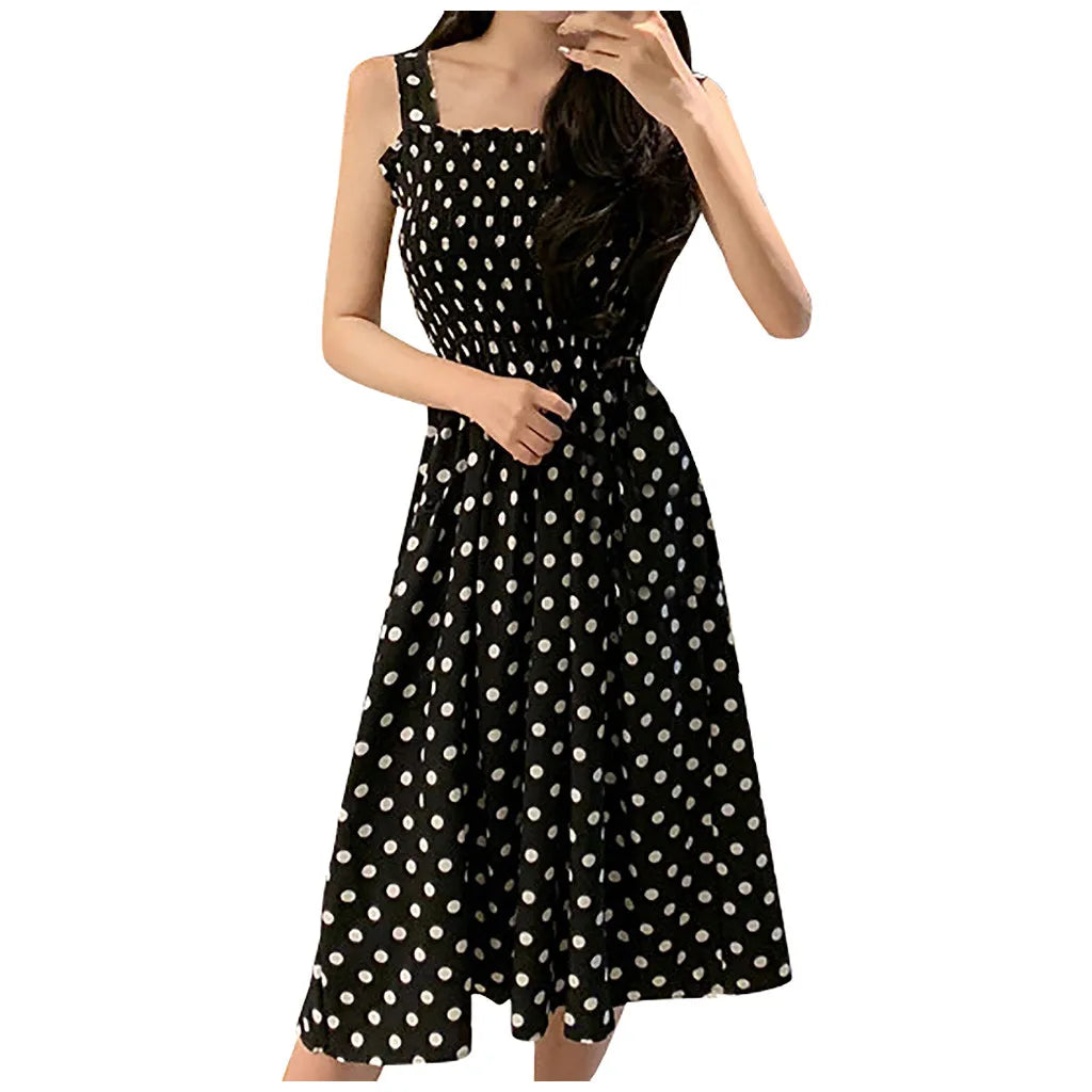 Women's Summer Fashion Loose Polka Dot Shoulder Plus Size Midi Dresses