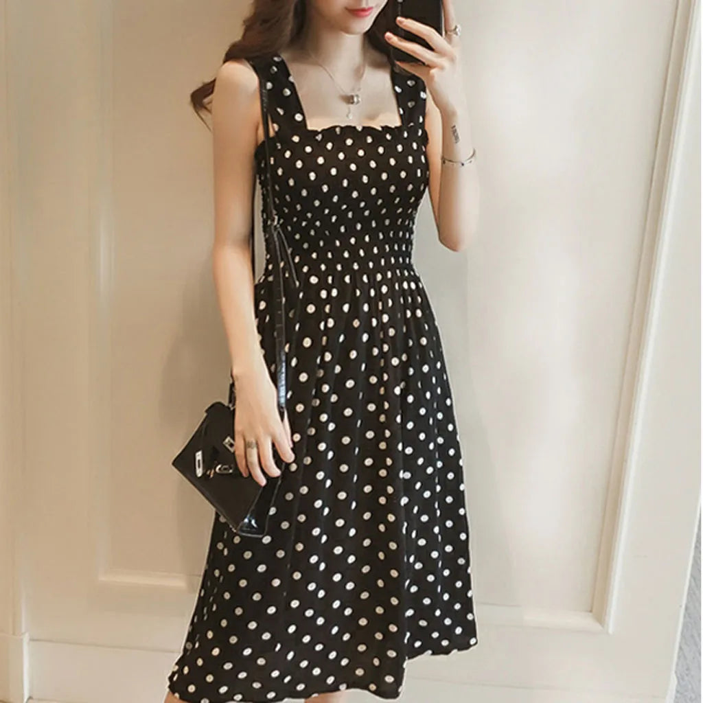 Women's Summer Fashion Loose Polka Dot Shoulder Plus Size Midi Dresses