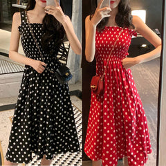 Women's Summer Fashion Loose Polka Dot Shoulder Plus Size Midi Dresses