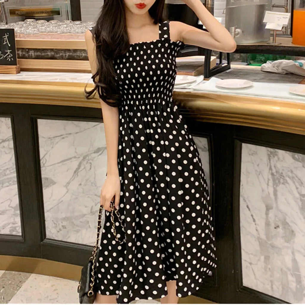 Women's Summer Fashion Loose Polka Dot Shoulder Plus Size Midi Dresses