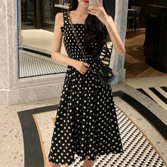 Women's Summer Fashion Loose Polka Dot Shoulder Plus Size Midi Dresses