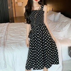 Women's Summer Fashion Loose Polka Dot Shoulder Plus Size Midi Dresses