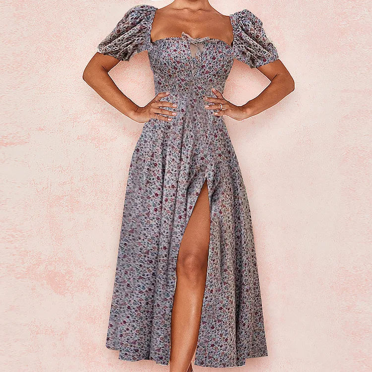 Floral Spring French Backless Slim-fit Halter Trending  Midi Dresses