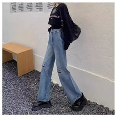 Plus Size High-Waisted Loose Jeans Wide-Leg Pants