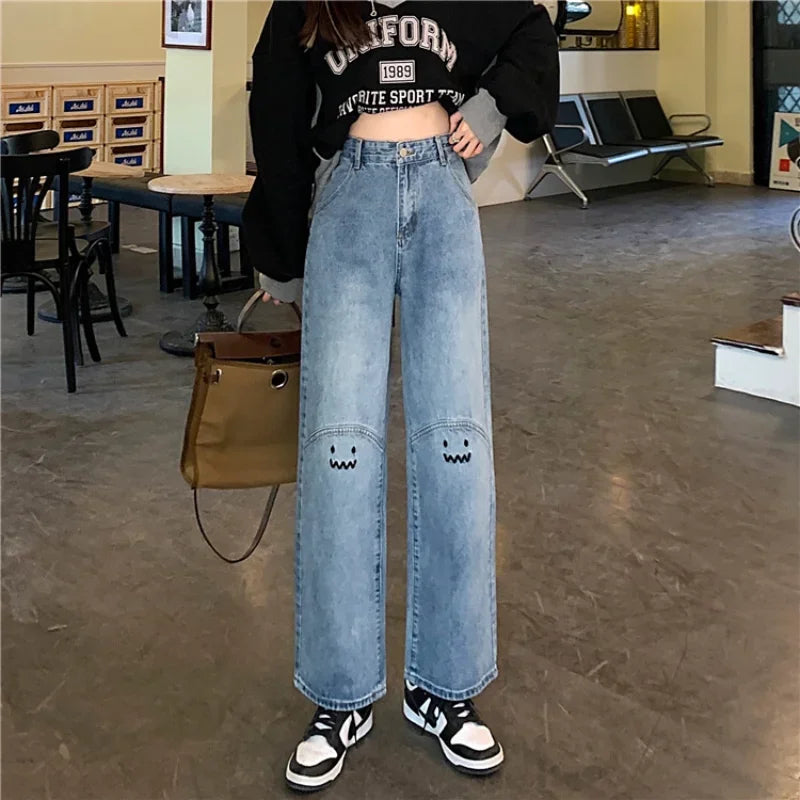 Plus Size High-Waisted Loose Jeans Wide-Leg Pants